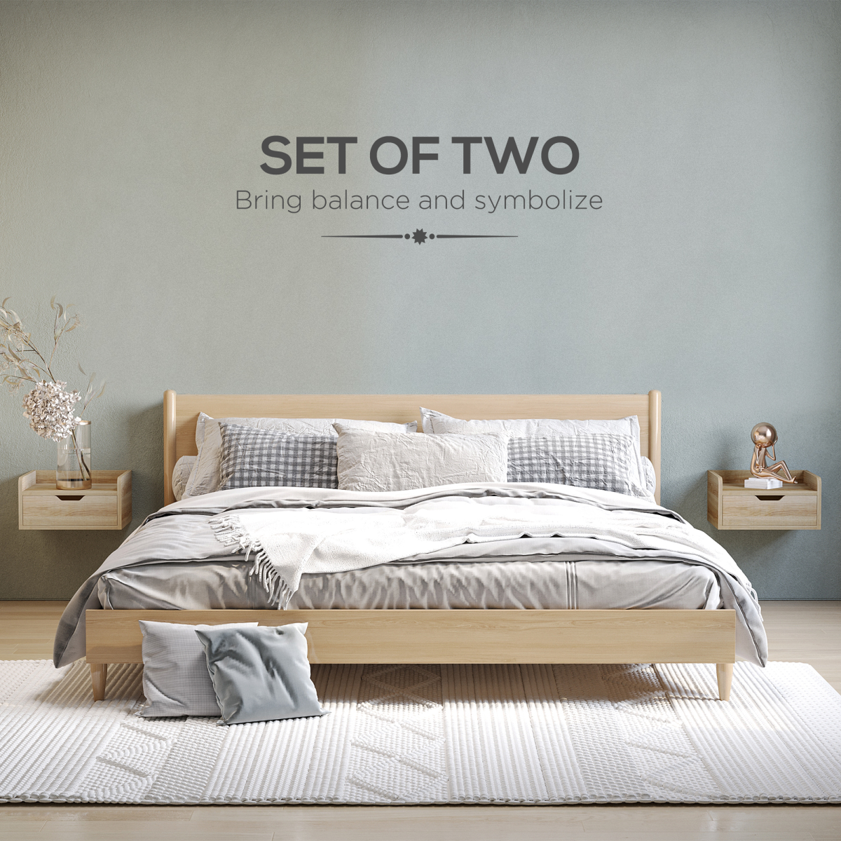 HOMCOM Floating Nightstand Set of 2 – Wall-Mounted Bedside Tables with Drawer, Wood-Effect