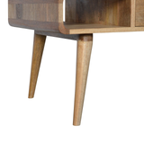 Artisan Furniture Solid Wood Curved Coffee Table with 2 Drawers & 2 Open Slots, Oak-ish Finish – Beige