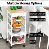 HOMCOM 5-Tier Kitchen Storage Trolley with Drawer, Wire Baskets & Pull-Out Tray – White