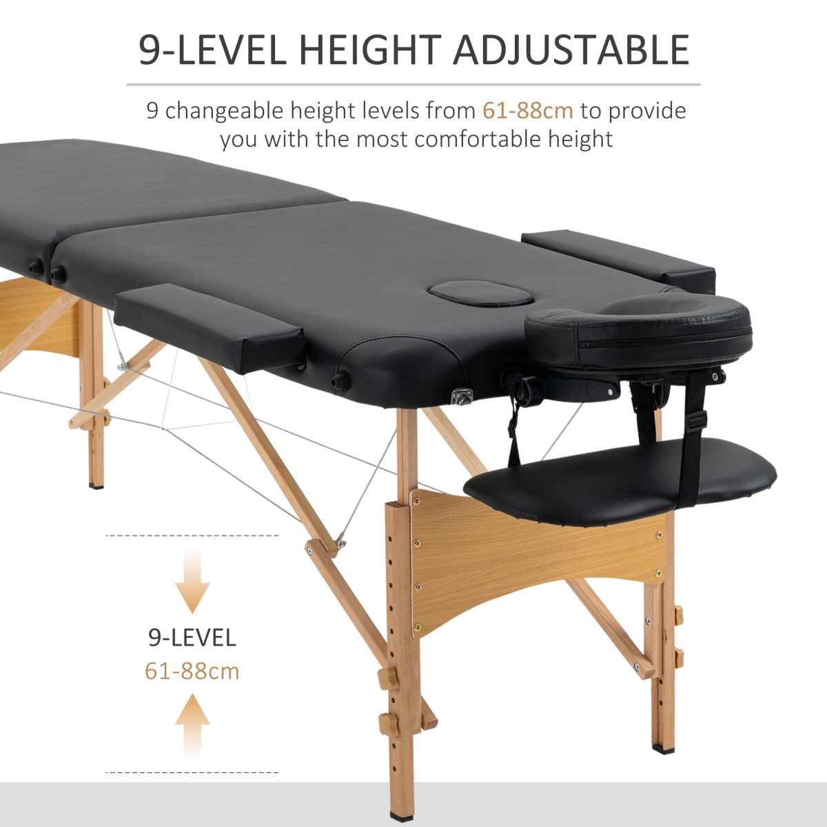 HOMCOM Portable Folding Massage Table with 2 Sections & Adjustable Height – Spa Beauty Bed, Black