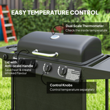 Outsunny 5 Burner Gas Barbecue Grill with Side Burner, Lid and Thermometer – Portable BBQ, Black