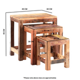 Indian Hub Coastal Nest of 3 Tables in Solid Reclaimed Wood – Hand Finished, Fully Assembled