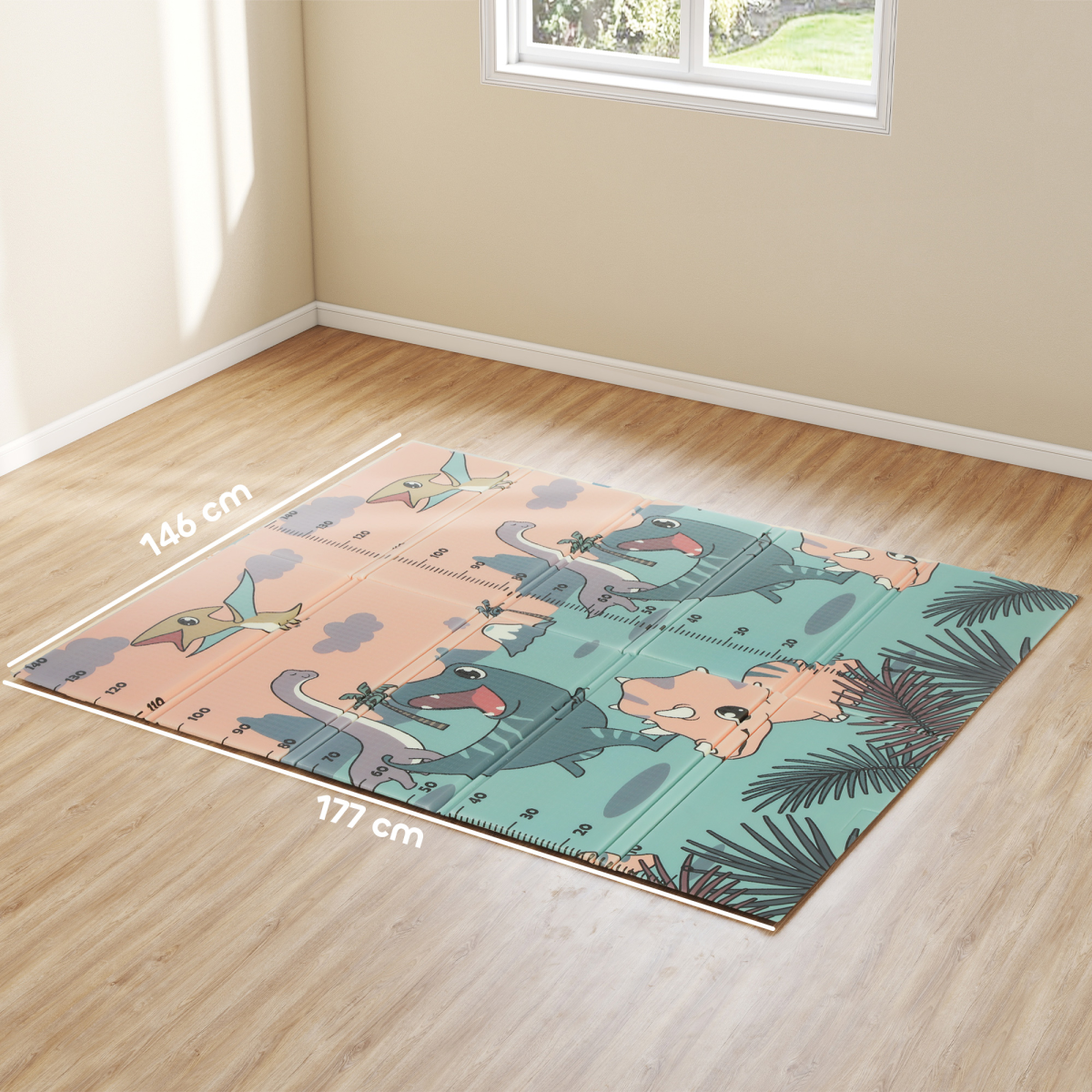 Foldable Baby Play Mat – Reversible Dinosaur Foam Crawling Mat, 177 x 146 cm