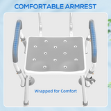 HOMCOM Padded Shower Stool with Arms, Back & 4 Suction Foot Pads – Height Adjustable Bath Seat, Grey