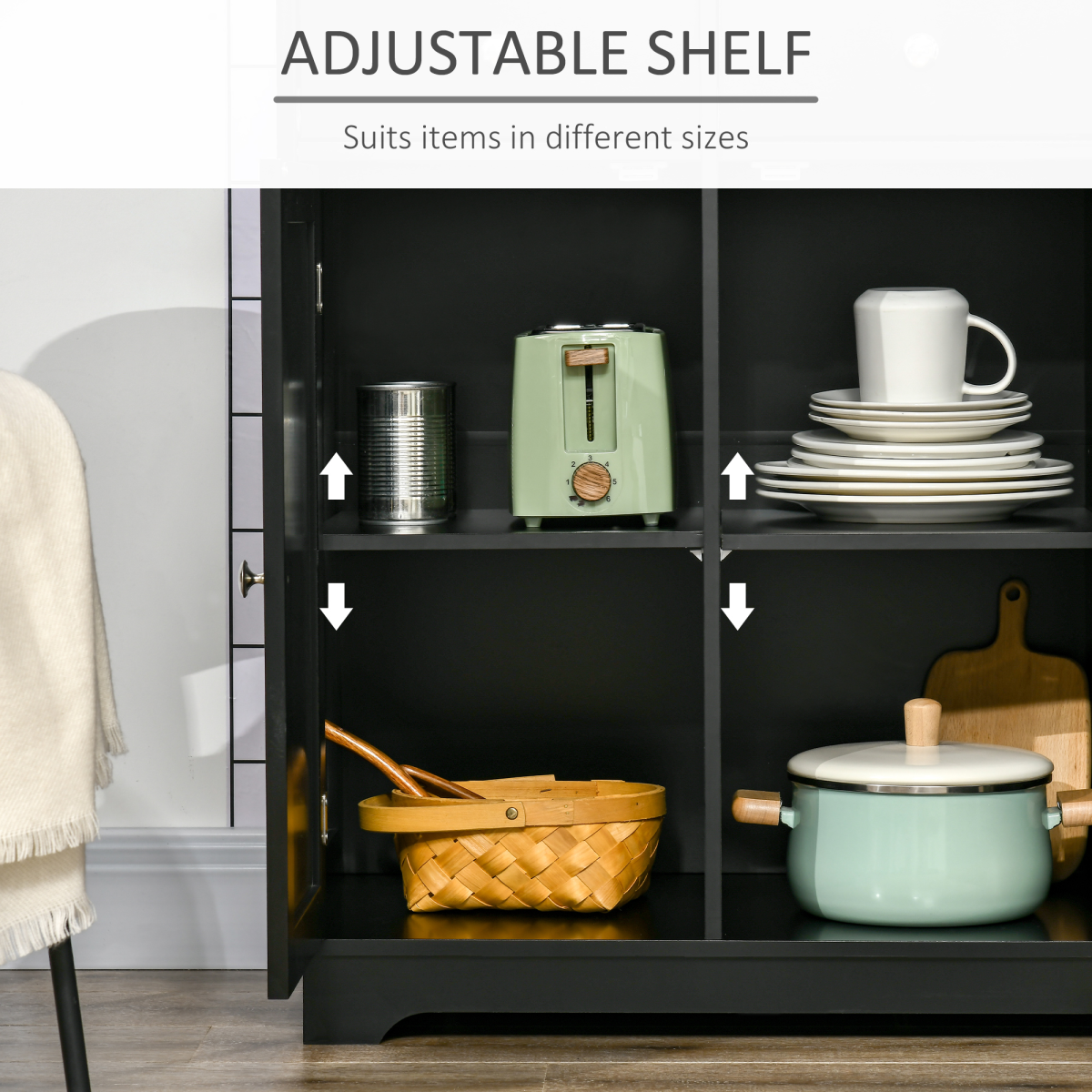 Kitchen Storage Cabinet with 3 Large Drawers & Adjustable Shelves – Flat Worktop Sideboard for Kitchens