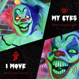 HOMCOM Halloween Animatronic Clown Prop with Light-Up Eyes, Moving Head & Sounds – Indoor Outdoor Decoration