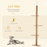 PAWHUT 260cm Floor-to-Ceiling Cat Tree with Four Platforms & Adjustable Height – Indoor Climbing Tower, Brown