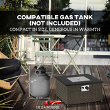 Rattan Gas Fire Pit Table with 13kW Burner, Pulse Ignition & Lid – Outdoor Patio Coffee Table Heater, Grey