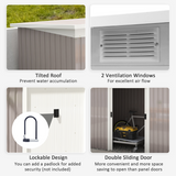 Metal Garden Shed with Sliding Lockable Double Doors, 2 Vents & Foundation Kit – 280 x 130cm, Light Grey