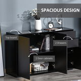 Gloss & Matte Side Cabinet with 2 Doors & 2 Drawers – Black Home Office Storage