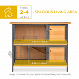PawHut Wooden Rabbit Hutch with Metal Frame, Run & Slide-Out Tray – Outdoor Bunny House, Light Yellow