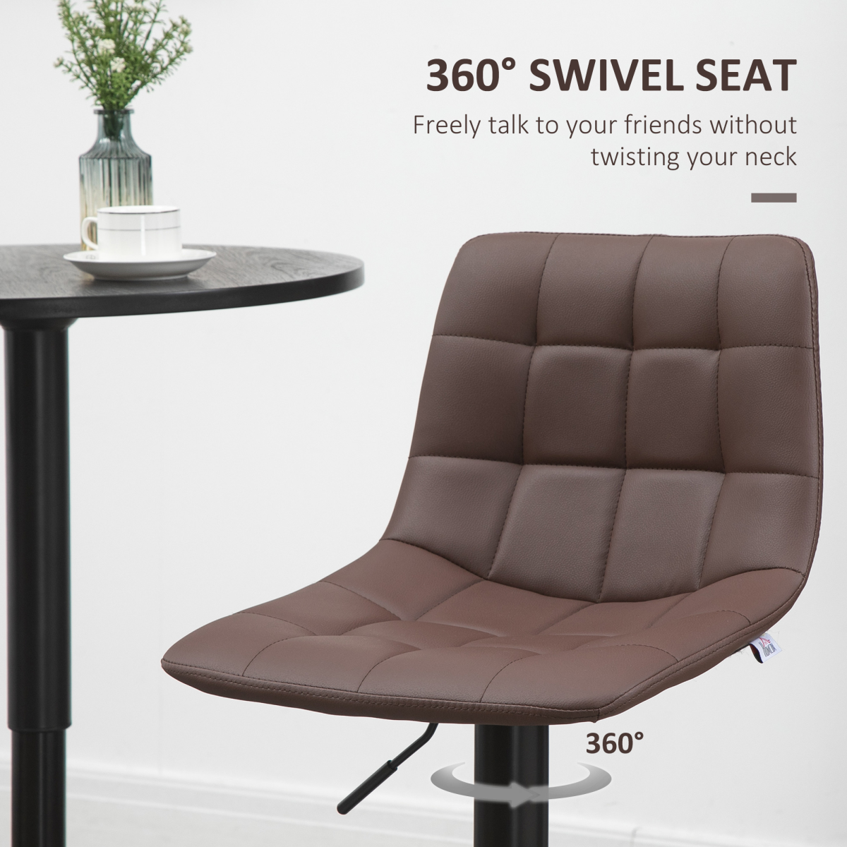 HOMCOM Set of 2 Adjustable Swivel Bar Stools with Footrest – Quilted Faux Leather Home Pub Stools, Brown