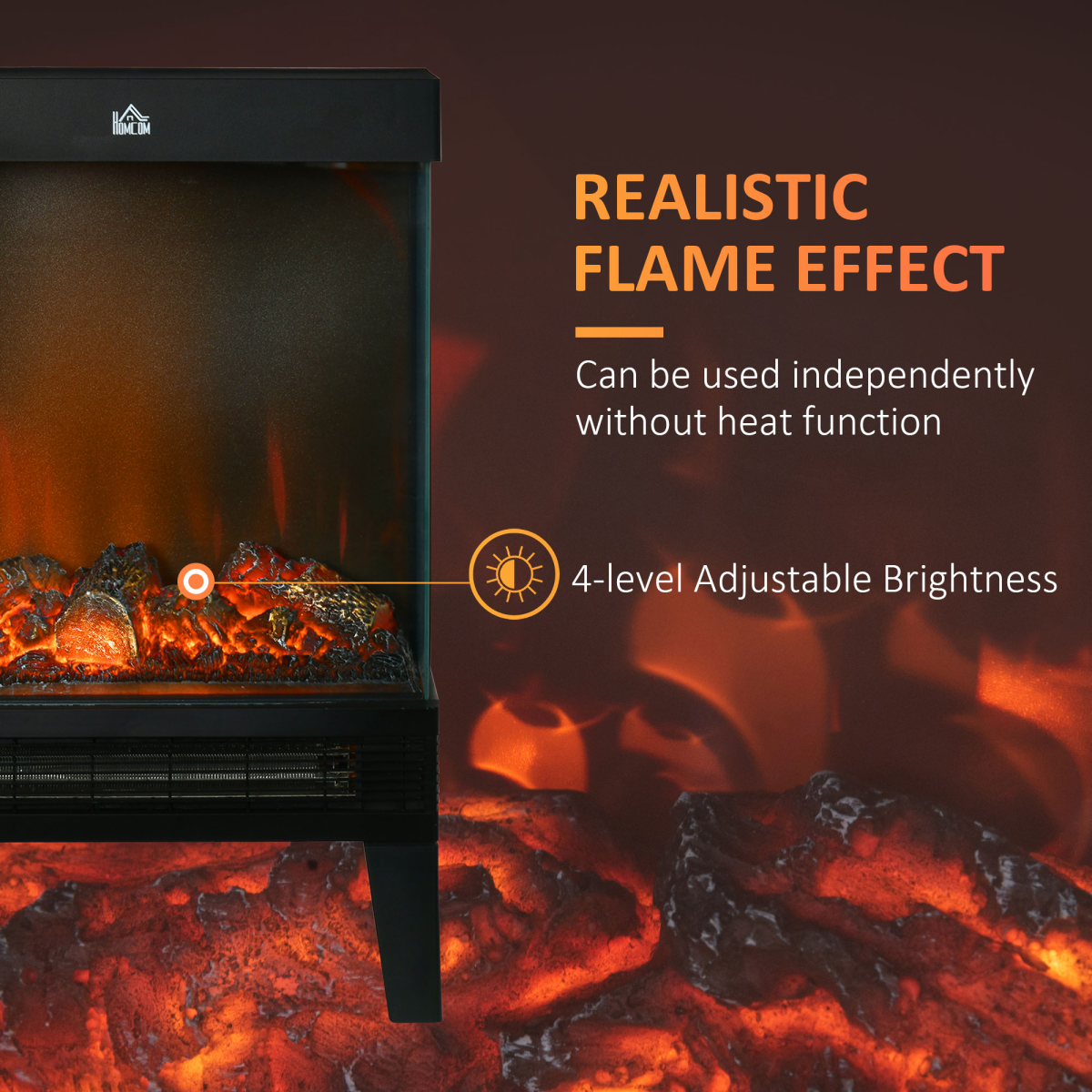 HOMCOM Electric Fireplace Heater with Quiet LED Flame Effect, 1000W/2000W and Overheat Protection