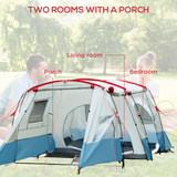 Outsunny 6-8 Person Tunnel Tent with Two Rooms, 3 Doors & Carry Bag – Waterproof Family Camping Tent, Blue