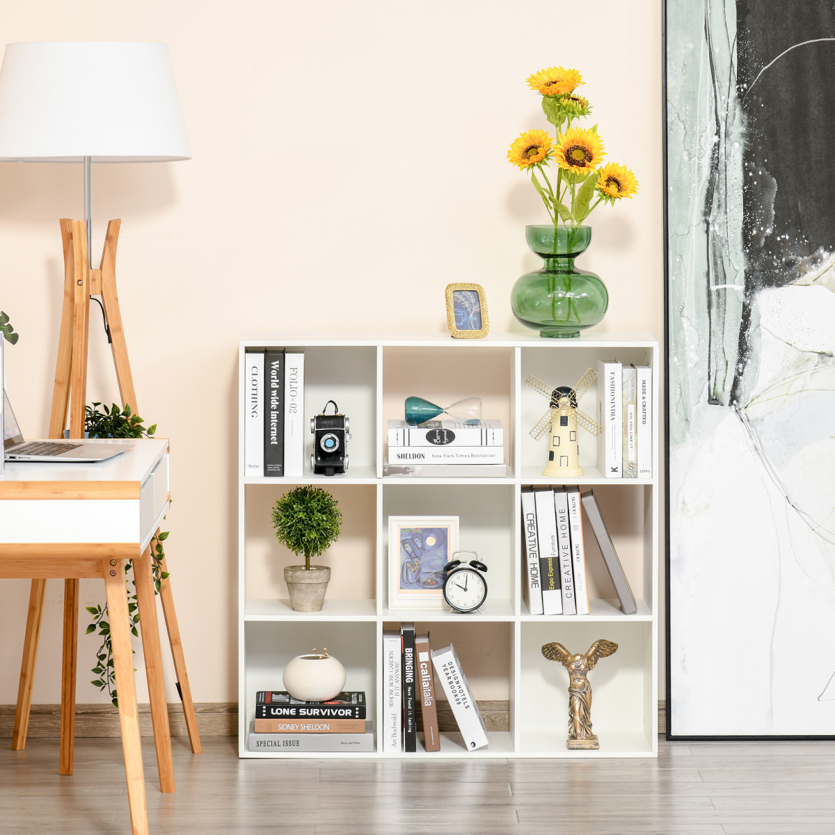 9-Cube Storage Bookcase Shelf Unit – Lightweight Display Organiser for Home Office and Playroom, White