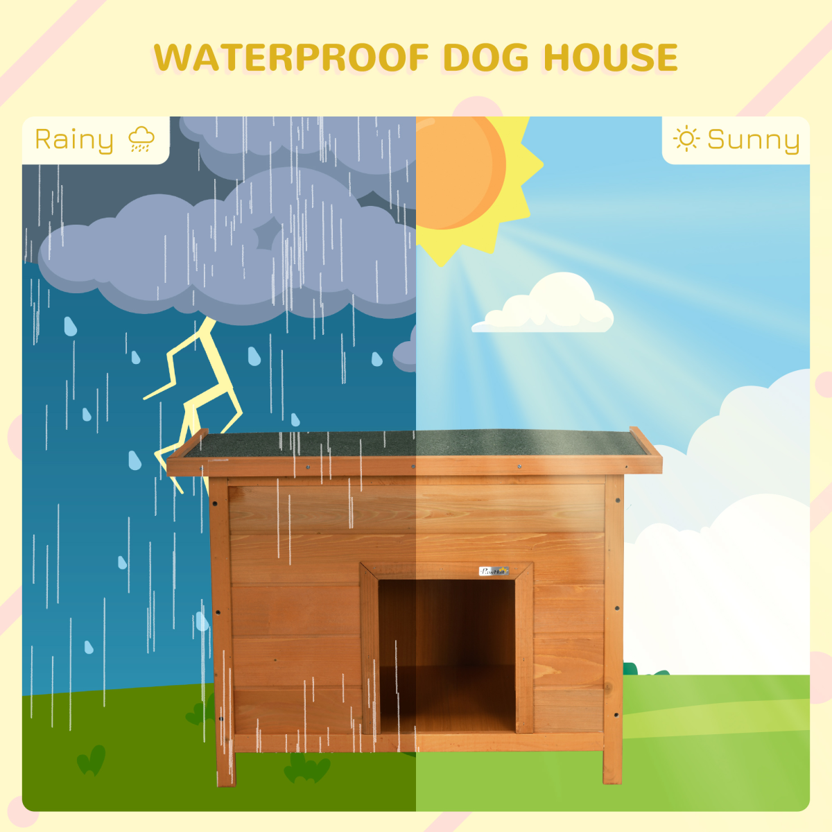 PawHut 82cm Wooden Dog Kennel with Opening Roof – Waterproof Outdoor Garden Shelter for X-Small Dogs
