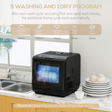 HOMCOM Countertop Dishwasher with Dual Water Supply & 5 Wash Cycles – Compact 4 Place Setting, Black