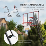 SPORTNOW Adjustable Basketball Hoop and Stand with Weighted Base & Wheels, 2.4-2.9m – Portable Outdoor Hoop, Red