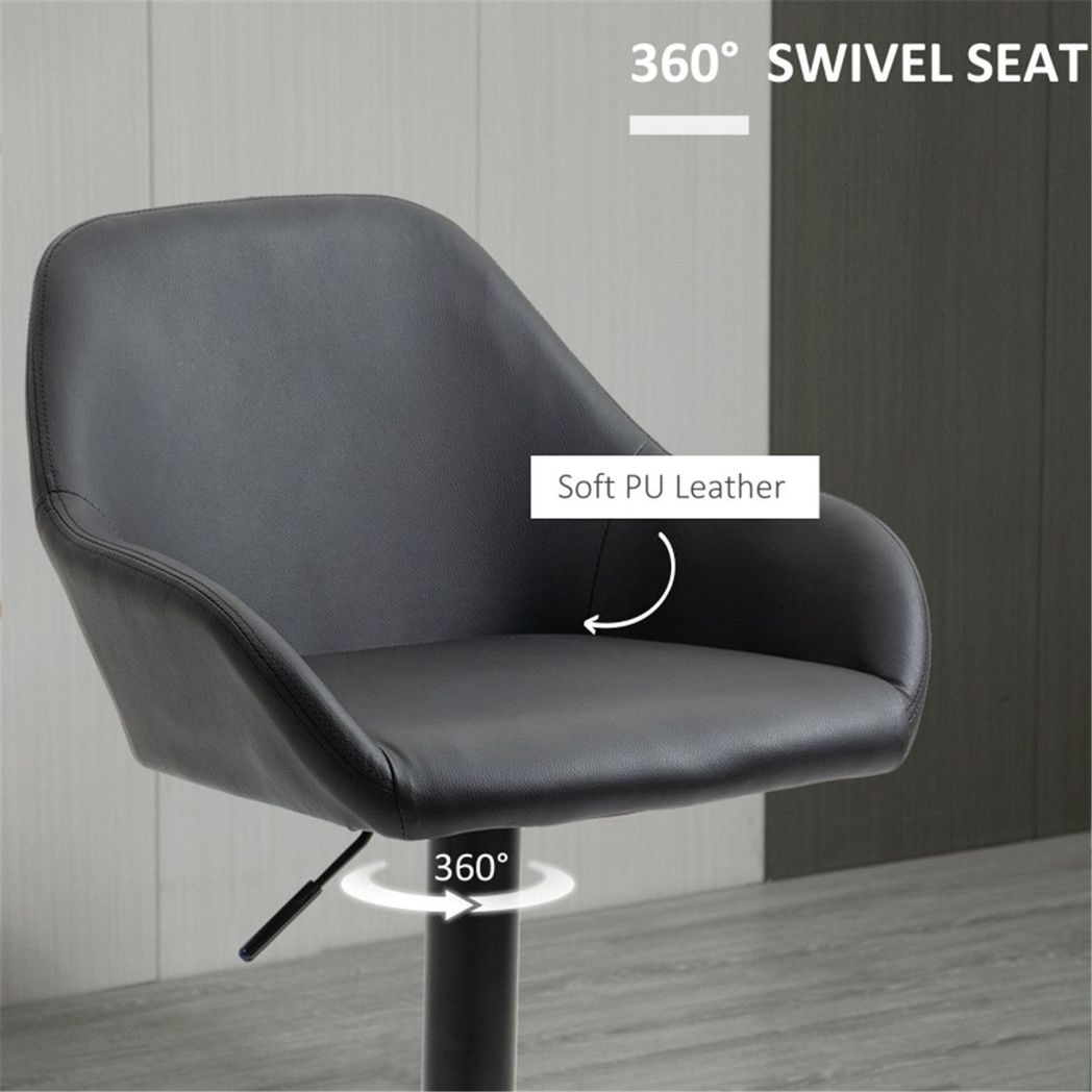 Set of 2 Adjustable Swivel Bar Stools with PU Leather Seat, Gas Lift & Footrest – Kitchen Bar Chairs, Black