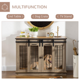 PawHut Dog Crate Furniture with Double Room Divider & Lockable Doors – Side Table Cage, Oak Tone