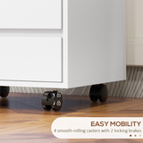 HOMCOM White Mobile Filing Cabinet with 4 Drawers & Lockable Wheels – MDF Storage Unit with Anti-Tip Straps