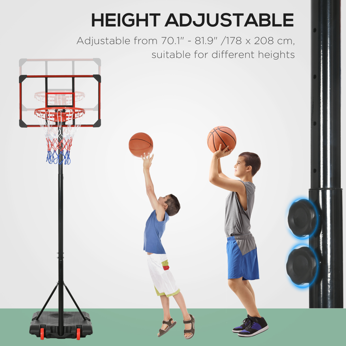 SPORTNOW Kids Adjustable Basketball Hoop and Stand with Wheels, 1.8–2m – Fillable Base for Ages 6–14