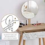 HOMCOM Nordic Dressing Table with Adjustable Round Mirror and Large Drawer – Solid Wood Vanity, Brown/White