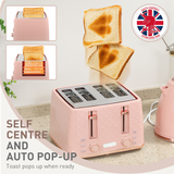 Kettle and 4-Slice Toaster Set with 1.7L Fast Boil Kettle & 7 Browning Levels – Pebbled Design, Light Pink