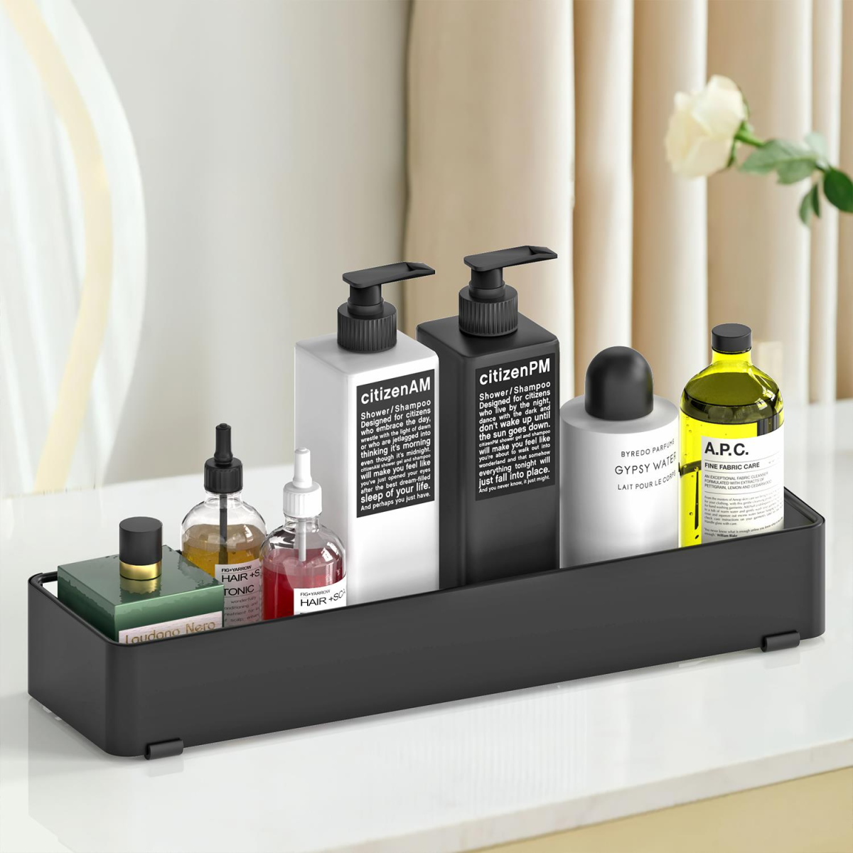 Vinsani 2 Piece Black Stainless Steel Shower Caddy Set – Adhesive No-Drill Bathroom Shelves, Rustproof