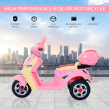 HOMCOM Electric Kids Ride-On Motorbike with Music, Headlight and Storage Box – 3-Wheel Trike, Pink