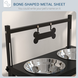 PawHut Raised Dog Bowl Stand with Two Stainless Steel Bowls – Adjustable Height Feeder, Black