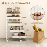 Slim 5-Tier Storage Trolley with 4 Drawers and Wheels – Rolling Organiser Cart, White and Oak