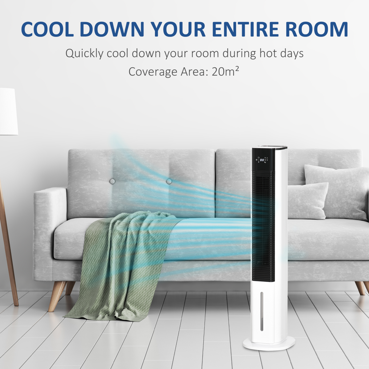 HOMCOM Quiet Evaporative Air Cooler & Humidifier with 2 Ice Boxes, 6L Tank & Remote – Oscillating Fan, White