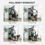 SPORTNOW Compact Multi Gym with 45kg Weight Stack, High Pulley, Chest Station & Leg Press – Home Gym Machine, Black