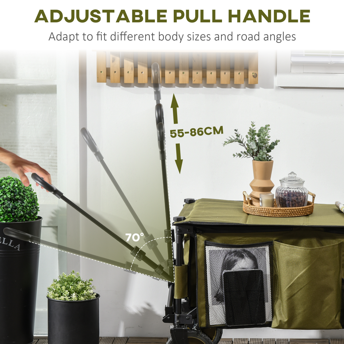 Outsunny Folding Garden Trolley with Fabric Bag & Top Cover, 100kg Load – Collapsible Steel Camping Cart