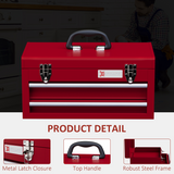 DURHAND Lockable 2 Drawer Steel Tool Chest with Ball Bearing Slides and Top Compartment – DIY Storage, Red