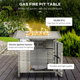 Outsunny 50,000 BTU Gas Fire Pit Table with Rain Cover, Windscreen & Lava Stone – Rattan Outdoor Dining and Heater