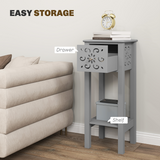 HOMCOM Set of 2 Grey MDF Storage Units with Floral Cut-Out Design, Drawers & Anti-Tip Straps