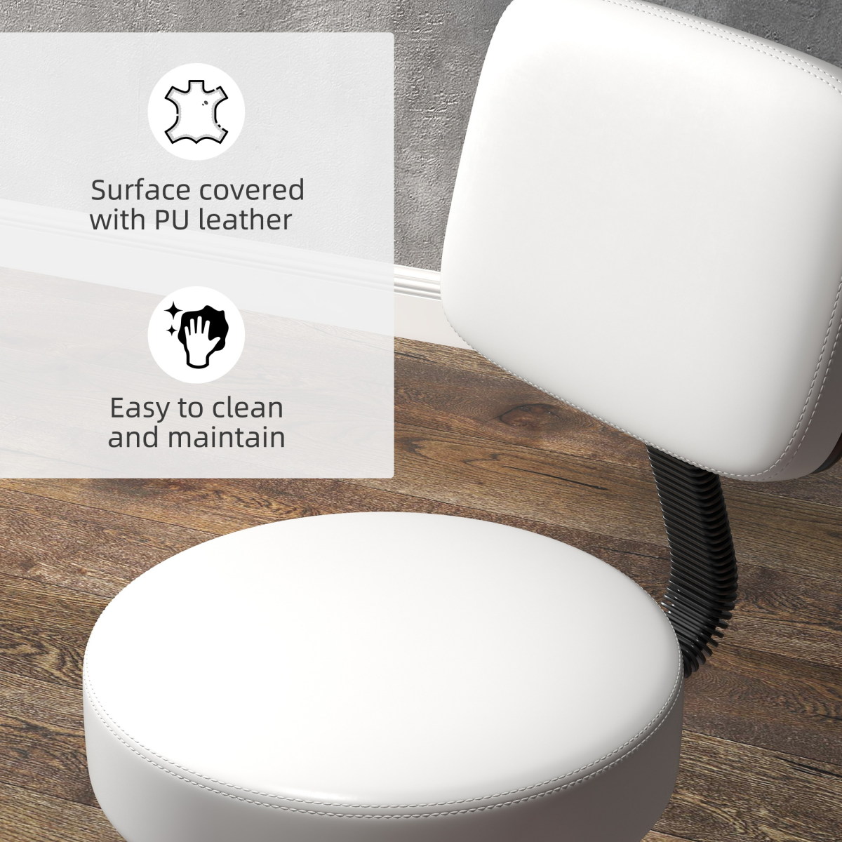 HOMCOM Adjustable Swivel Salon Chair with Padded Seat & 5 Wheels – Height 43–55cm, White
