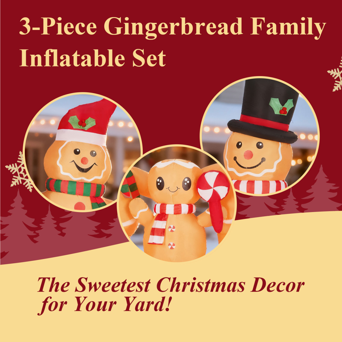 1.9m Inflatable Christmas Gingerbread Man Family with Warm White LEDs – Outdoor Decoration