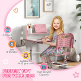 ZONEKIZ Height Adjustable Kids Desk and Chair Set with Drawer & Bookshelf – Tilting Study Desk, Pink