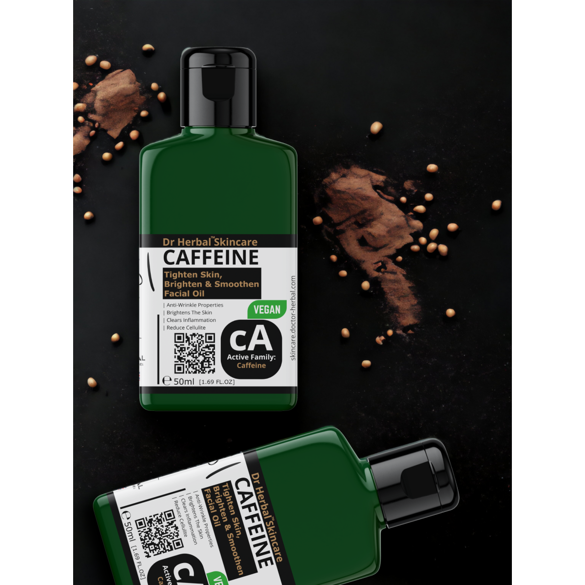Dr Herbal Caffeine Facial Oil 50ml with Vitamin E & Marine Extracts – Lightweight Face Oil to Refresh & Hydrate