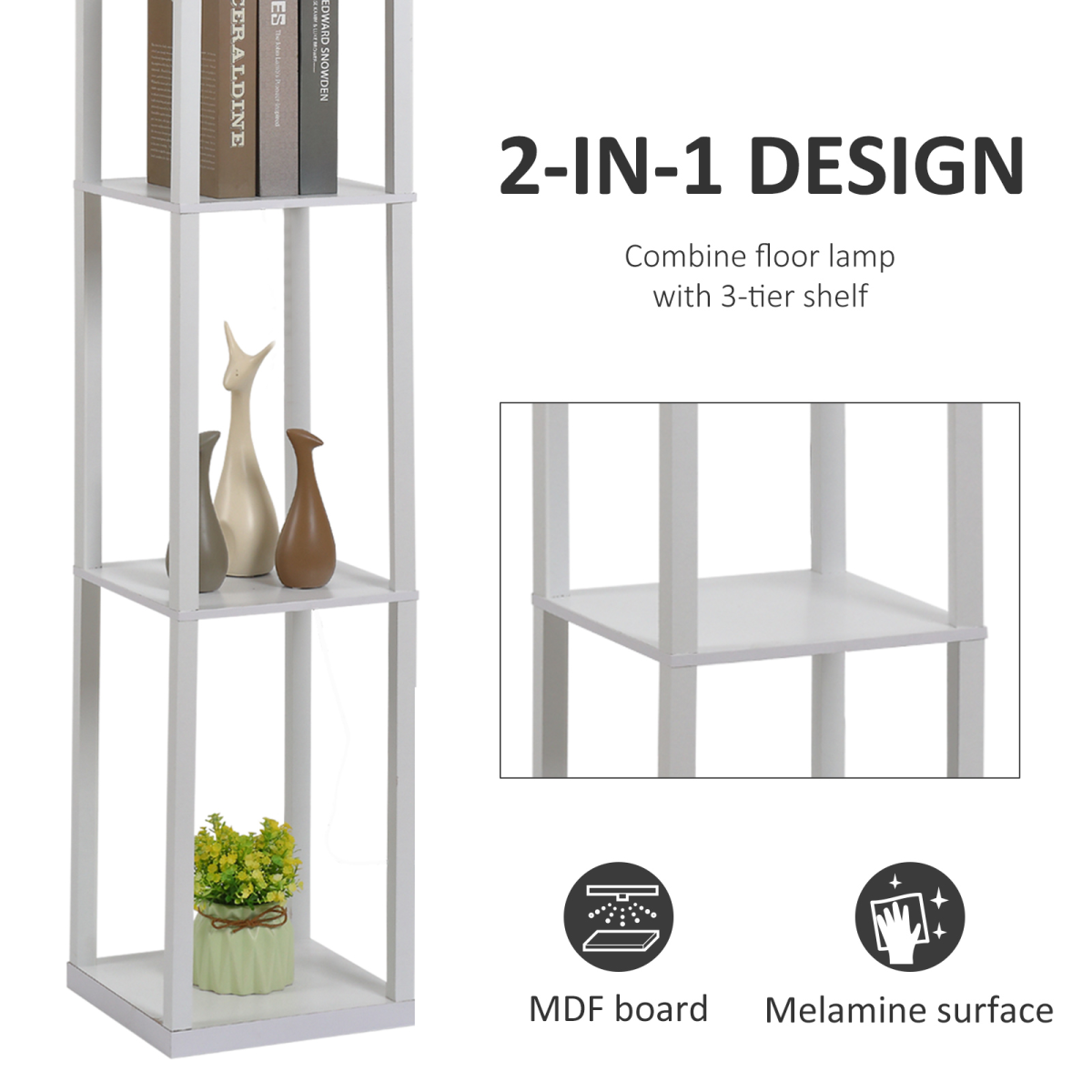 Storage Shelf Floor Lamp – White