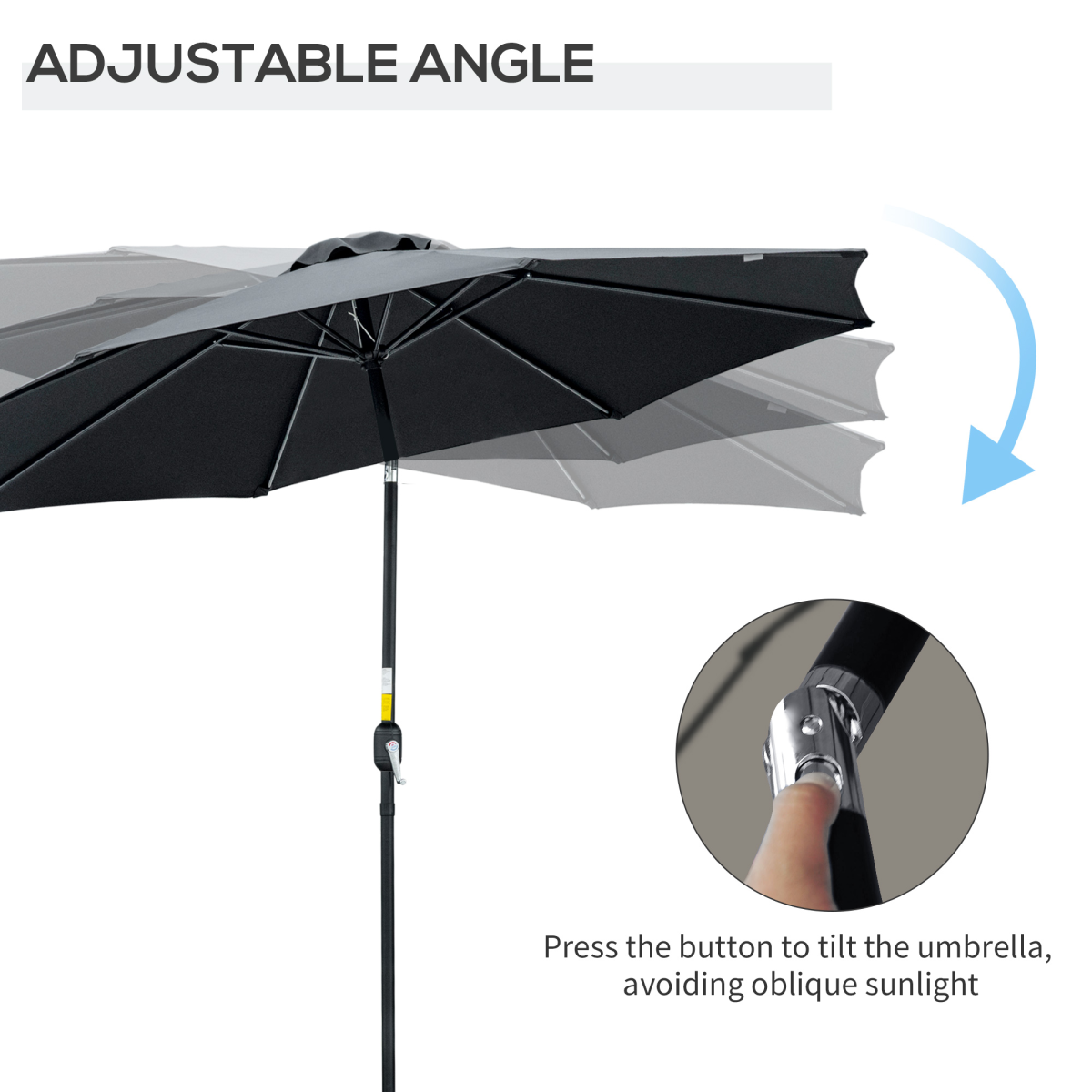 Outsunny 3m Patio Parasol with Push-Button Tilt & Crank Handle, Vented Canopy, Steel Frame – Black