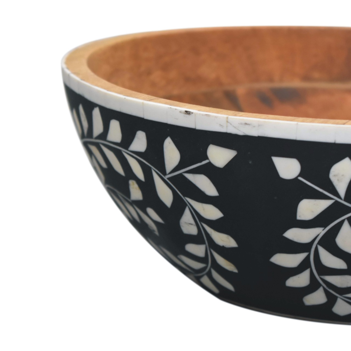 Artisan Furniture Floral Resin Inlay Bowl Set in Solid Mango Wood – Handcrafted Decorative Bowls, Black