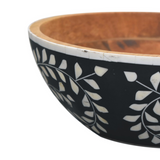 Artisan Furniture Floral Resin Inlay Bowl Set in Solid Mango Wood – Handcrafted Decorative Bowls, Black