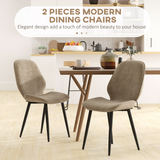 HOMCOM Upholstered Dining Chairs Set of 2 with Padded Seat & Metal Legs – Brown