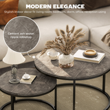 HOMCOM Set of 2 Stacking Coffee Tables with Steel Frame & Marble-Effect Round Tops – Nest of Tables