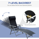 Outsunny Foldable 7-Position Textilene Sun Lounger with Pillow – Reclining Garden Chair, Black