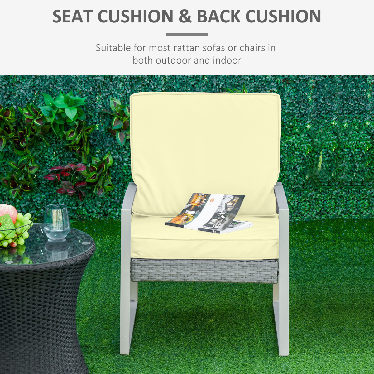 Outsunny Seat and Back Cushion Set with Removable Covers – Replacement Garden Chair Cushions, Cream White